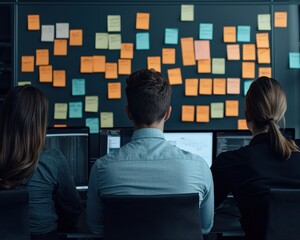 Poster - Team collaboration workshop office brainstorming session modern workspace rear view productivity enhancement