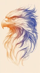 Wall Mural - Majestic eagle portrait, rendered in warm and cool pencil tones.  Detailed feathers and intense gaze.