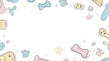 Poster - Playful doodle banner features dog toys, bones, and paw prints, providing ample space for creative text or announcements related to pets. Generative AI