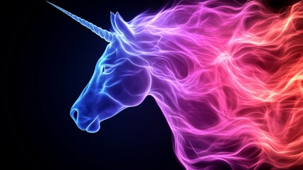 Wall Mural - Mystical unicorn with vibrant, flowing mane in shades of pink, purple, and blue.  A magical, ethereal creature.