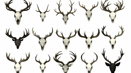 Wall Mural - Antler skull collection rustic style isolated on transparent background. Rustic. Illustration