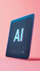 Aufkleber - Modern tablet displaying glowing ai logo, representing machine learning and technological advancements in artificial intelligence on a vibrant pink backdrop