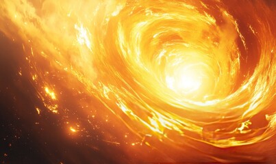 Wall Mural - a swirling vortex of fiery light in vivid orange and yellow tones, creating a sense of intense energ