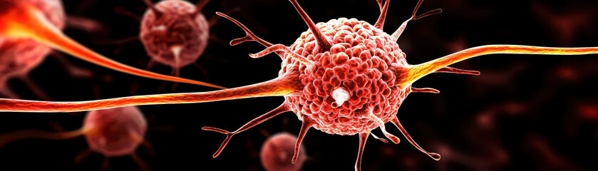 Poster - Closeup view of vibrant and intricate human cells in detail, showcasing complexity and beauty of cellular structures. image highlights dynamic nature of life at microscopic level