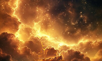 Wall Mural - Explosive cosmic event in space, with fiery clouds and bright flashes of light, illustrating the powerful forces of the universe.