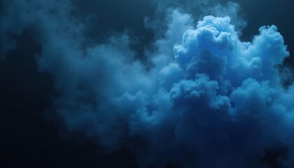 Poster - Abstract dark blue smoky clouds fill space. Mysterious atmosphere. Soft light illuminates swirling mist. Dynamic display of vapor, clouds. Powerful dramatic effect. Suggests magic, mystery, wonder.