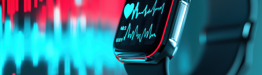Poster - Stylish smartwatch displaying health metrics and heartbeat data, featuring vibrant colors and modern design. Perfect for fitness enthusiasts and tech lovers