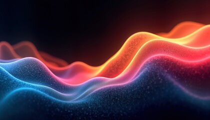 Fototapete - Abstract illustration shows glowing waves of vibrant colors. Gradient colors flow, create dynamic motion. Wave patterns resemble energy digital data. Grainy texture adds depth. Design looks like