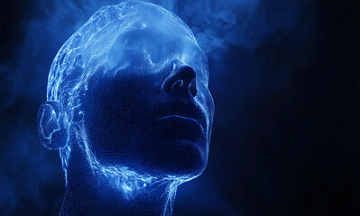 Aufkleber - Human head made of blue light representing thoughts and emotions in a digital art style