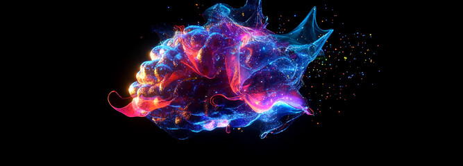 Poster - Colorful abstract design showcasing vibrant shapes and fluid motion against a black background