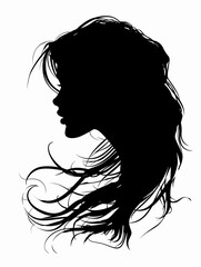 Wall Mural - Woman's head is shown in black and white. The hair is long and flowing, and the woman's face is not visible. The image has a moody and mysterious feel to it