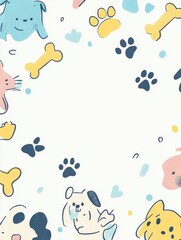 Poster - A vibrant doodle banner showcases dog toys, bones, and paw prints, providing an enjoyable background and space for additional text. Generative AI