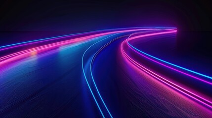 Wall Mural - Futuristic purple neon light trails black background, bright glowing lines