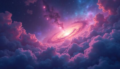 Wall Mural - colorful swirling galaxy nebula seen through cloud layer. abstract universe with vibrant colors. mys