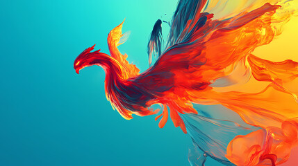 Wall Mural - Surreal red flaming phoenix soaring through vibrant blue skies at sunset. generative ai. Phoenix. Illustration