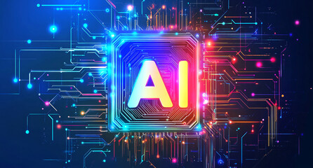 Aufkleber - Colorful digital representation of artificial intelligence technology with circuit patterns and vibrant lights