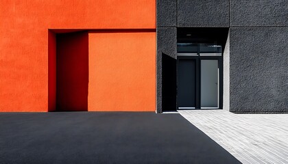Poster - A modern building facade featuring contrasting colors and geometric shapes.