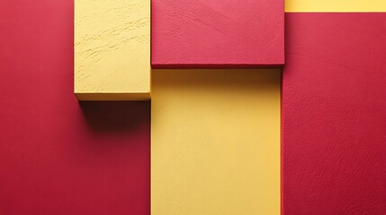 Poster - Abstract composition of red and yellow geometric shapes on a textured background.