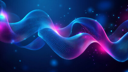 Poster - Colorful abstract waves with glowing particles create a mesmerizing digital background