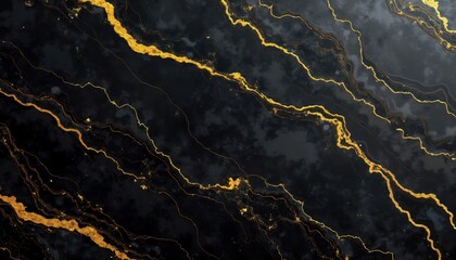 Poster - Abstract polished black marble background with golden streaks. Stylish design suitable for luxury products interior design. Elegant texture resembles natural stone. Modern aesthetic. Ideal for