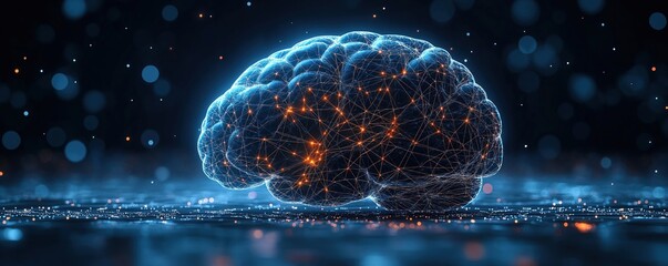 Aufkleber - Digital neural network connections displayed on human brain. Illustrates concept of advanced brain tech. Sophisticated connections show data flow. Abstract image of modern tech. Neural network, brain