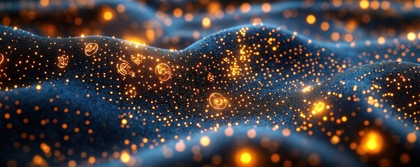 Poster - Abstract futuristic tech fabric with embedded sensors, wearables tech. Dynamic glowing dots, patterns create sense of advanced tech, smart design. Smart textiles future concept. Intelligent material