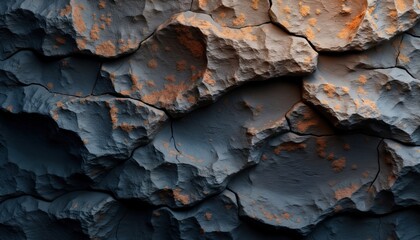 Poster - Dark natural stone rock surface with rough texture. Natural background design for wall decor. Detailed rock formations evoke a sense of mountain or cave landscape. Ideal for travel and geology themes.