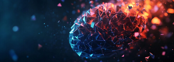 Aufkleber - Dynamic abstract visualization of interconnected shapes showcasing vibrant colors and intricate patterns in a futuristic setting