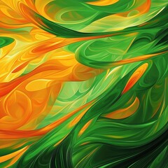 Aufkleber - Abstract art with vibrant swirling patterns of green orange, yellow colors. Fluid design. Modern abstract background. Dynamic colors. Expressive lines. Artistic design. Creative visuals. Ideal for