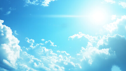 Aufkleber - Bright sunlight spills over fluffy clouds in a clear blue sky during midday
