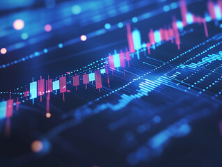 Leinwandbilder - Blue stock market background with upward arrows and financial graph on dark blue background, business growth concept