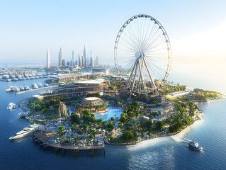 Aufkleber - Bluewaters island and ain dubai ferris wheel on in dubai, united arab emirates aerial view, new leisure and residential area in dubai marina area