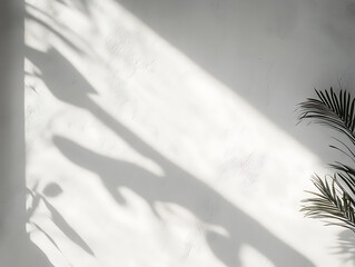 Aufkleber - Blurred overlay effect for photo and mockups, wall texture with organic drop diagonal shadow and rays of light on a white wall, shadows for natural light effects
