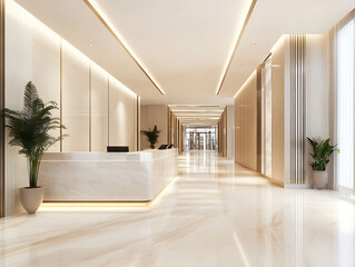 Leinwandbilder - Blurred hotel or office building lobby blur background interior view toward reception hall, modern luxury white room space with blurry corridor and building glass wall window