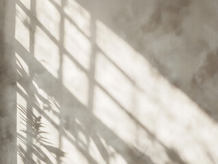 Poster - Blurred overlay effect for photo and mockups, wall texture with organic drop diagonal shadow and rays of light on a white wall, shadows for natural light effects