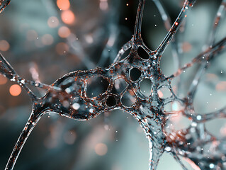 Poster - Brain stimulation activity with neuron close-up microscpoe illustration, neurology, cognition, neuronal network, psychology, neuroscience scientific concepts