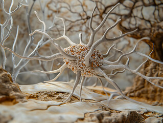 Aufkleber - Brain stimulation activity with neuron close-up microscpoe illustration, neurology, cognition, neuronal network, psychology, neuroscience scientific concepts