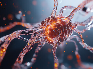 Poster - Brain stimulation activity with neuron close-up microscpoe illustration, neurology, cognition, neuronal network, psychology, neuroscience scientific concepts