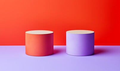 Poster - Two cylindrical pedestals in contrasting colors against a vibrant background.
