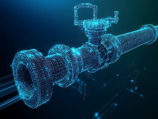 Poster - business concept for an oil pipeline with a valve, transportation line for the petroleum fuel indust