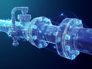 Poster - Business concept for an oil pipeline with a valve, transportation line for the petroleum fuel industry, illustration of a low poly mesh wiring frame