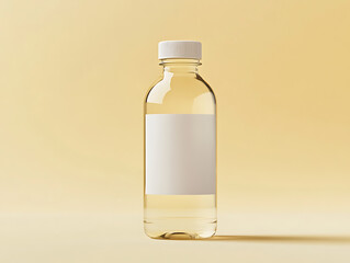 Poster - Clear water bottle with white label on a bright background, hydration and health concept