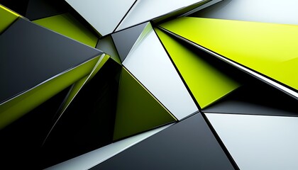 Poster - Abstract geometric shapes with glossy surfaces in black and green hues.