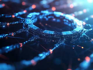 Fototapete - Abstract blockchain sci-fi circular dial hud tech concept background with high tech speed connection