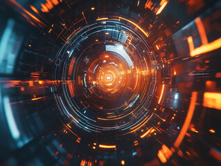 Poster - Abstract blockchain sci-fi circular dial hud tech concept background with high tech speed connection