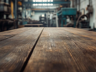Aufkleber - A close up of a rustic empty wooden table with blurred farm background