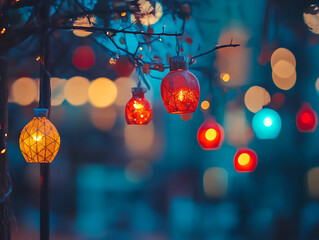 Poster - Abstract blue festive bokeh background