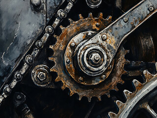 Fototapete - Close up oh gears of an engine, illustration
