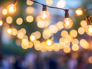 Poster - Abstract cream background with blurry festival lights and outdoor celebration bokeh