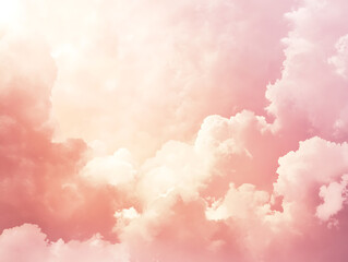 Poster - Clouds background in soft, warm, pastel and neutral colors, aesthetic minimalism wallpaper for social media content, view of sky above clouds, serene, calming backdrop, tranquility and simplicity